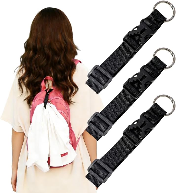3PCS Luggage Straps, Luggage Straps for Suitcases, Adjustable Suitcase Belt with Ring Hooks, Heavy Duty Travel Carry Strap for Backpack, Easy to Carry Extra Bags, Hands Free Travel Accessories (Black)