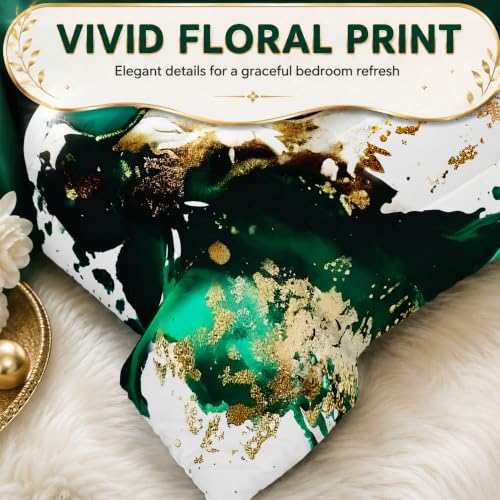 Image of AILONEN Marble Bedding Set Twin Size,Gold Green Floral Comforter Set,Marble Comforter Sets for Kids Girls,Luxury Lightweight Duvet Set 3 Pieces,1 Quilt and 2 Pillowcases
