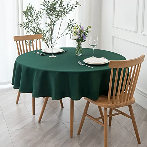 Image of maxmill Round Textured Tablecloth Spill-Proof Wrinkle Free Soft Jacquard Table Cloth for Circular Table Cover, for Dining Room Buffet Banquet Parties Holiday Dinner, 70 Inch Hunter Green