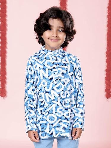 Image of KiddoPanti Boys 100% Cotton Ethnic Motif Printed Short Length Kurta