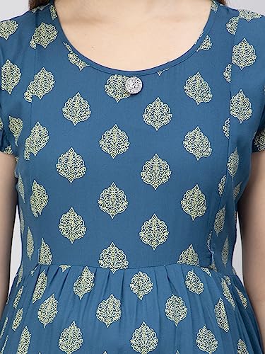 Image of CEE 18 Women's Cotton A-line Maternity Feeding Kurti with Zippers (9667 40,Divine Blue,Large)