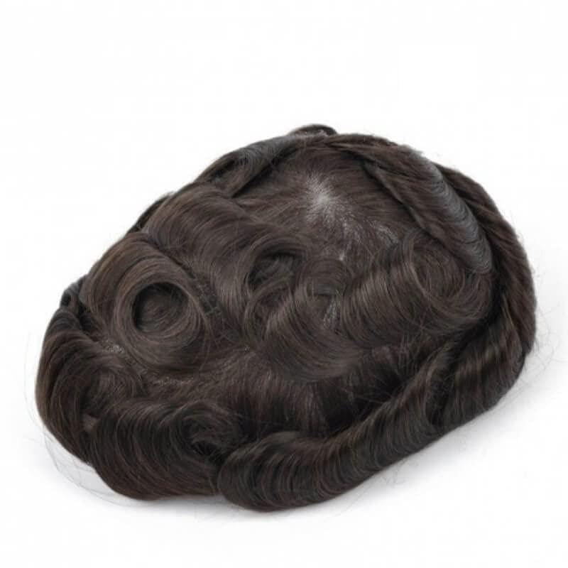 Protesis Capilar Hombre Tupé for hombre Postizos masculinos Sistema de reemplazo de cabello humano Fino Mono Top y PU Perimetral Toupee for hombres Densidad media 6 'Prótesis de cabello masculina dura