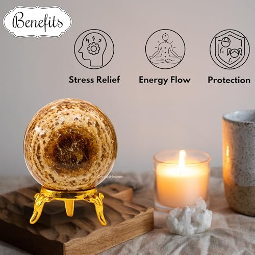 Image of Certified Aragonite Crystal Ball for Meditation - Premium Crystal Vastu Items for Home and Feng Shui Items for Good Luck - Ideal for Pooja Supplies and Spiritual Practices (1.5 inch Inch)