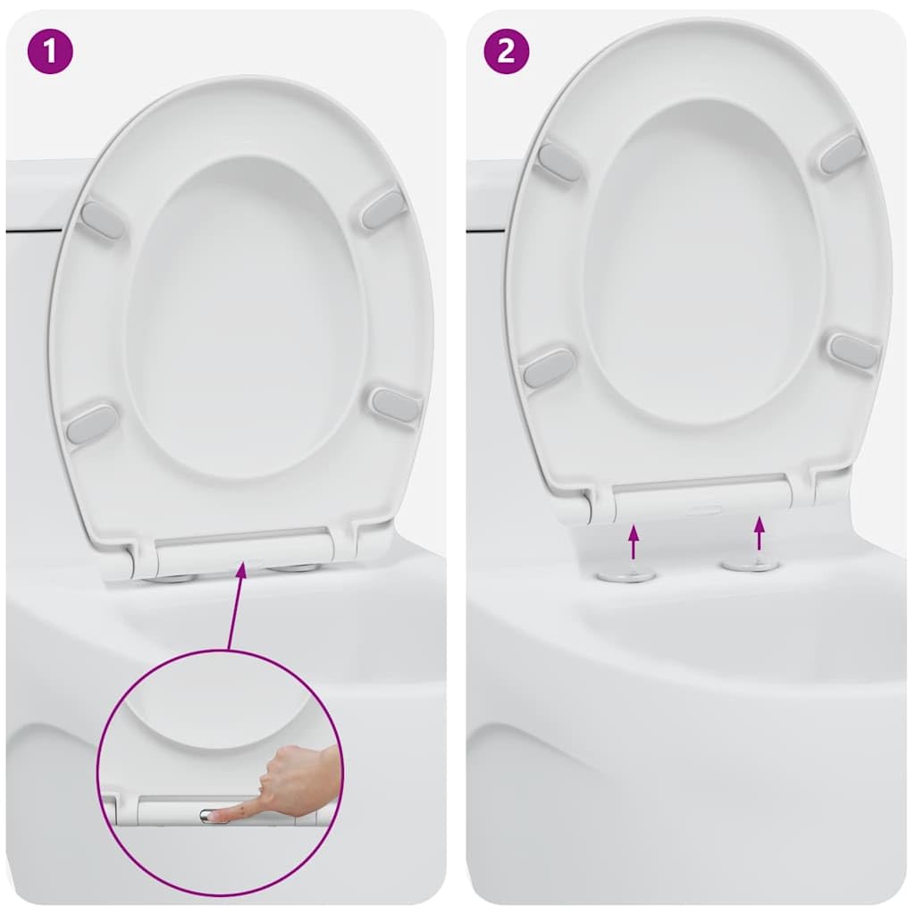 Toilettensitz Weiß aus Duroplast 47 x 37 x 4 cm, abnehmbar mit Scharnier und Befestigung, pflegeleicht und rutschfest, kompatibel für Badezimmer und Gäste WC