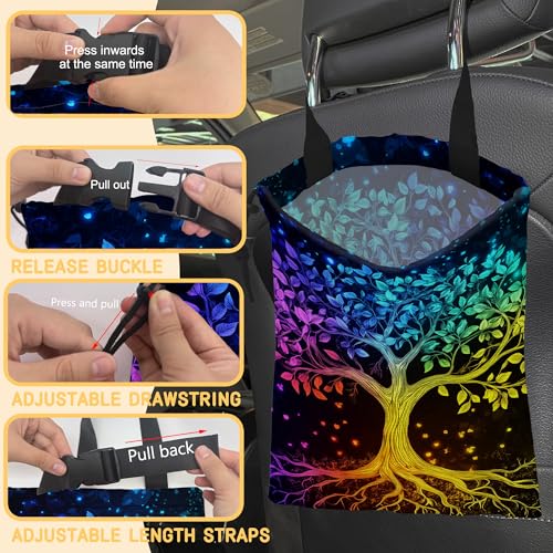Image of Multicolor Tree Car Garbage Bag, Small Car Trash Bag Hanging Back of Seat,Drawstring Car Trash Bag with Adjustable Buckle,Car Accessories for Camping Travelling