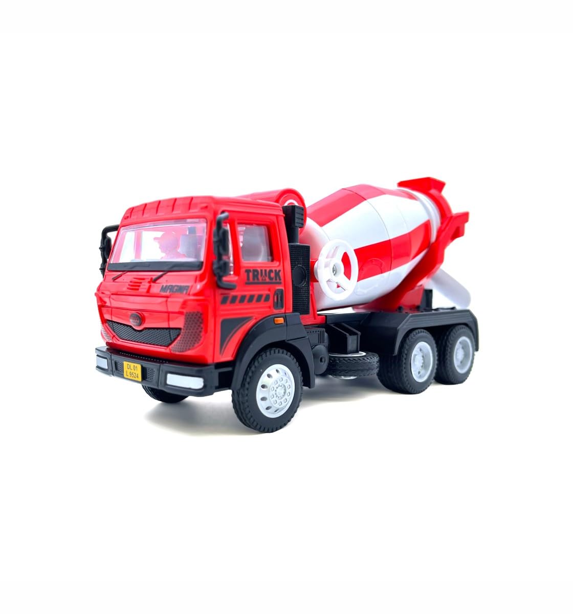 Concrete Mixer Truck Pull Back Toy for Kids | Friction Powered Construction Vehicle with Rotating Drum & Adjustable Chute | Cement Mixer Toy Truck for Boys & Girls,Red-image-22