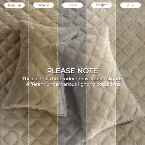WONGS BEDDING Velvet Comforter King, Lattice Diamond Quilt Set, Urban Taupe - image 9