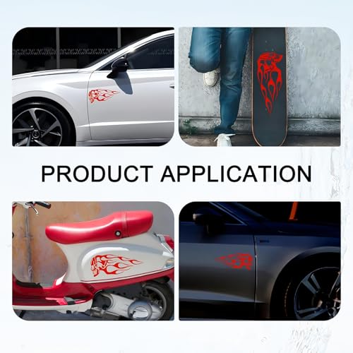 Image of 2 PCS Automotive Stickers, 9.84 inch x 3.93 inch Skull Flame Reflective Stickers, Self-Adhesive Outdoor Waterproof Safety Flame Personalized Decals, Universal for Most Cars (Red #M)