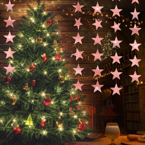 Image of Star Garland, Rose Gold Star Garland Banner, 5PCS 66 Feet Double Side Star Hanging Bunting Banner Backdrop Little Star Paper Hanging Decor for Birthday Baby Shower Christmas Party Decorations