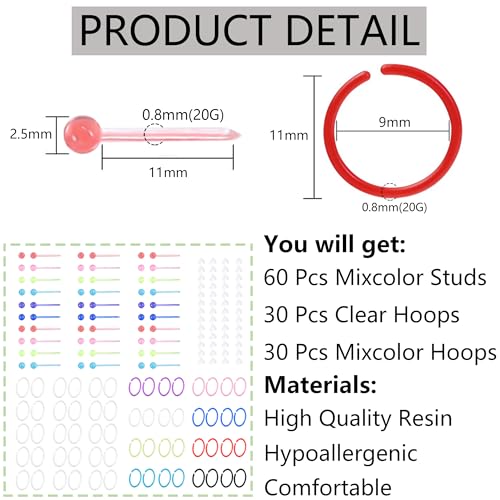 120 Pcs Plastic Earrings for Sensitive Ears Clear Studs for Women Hypoallergenic Hoops Invisible Post Earring for Sports2