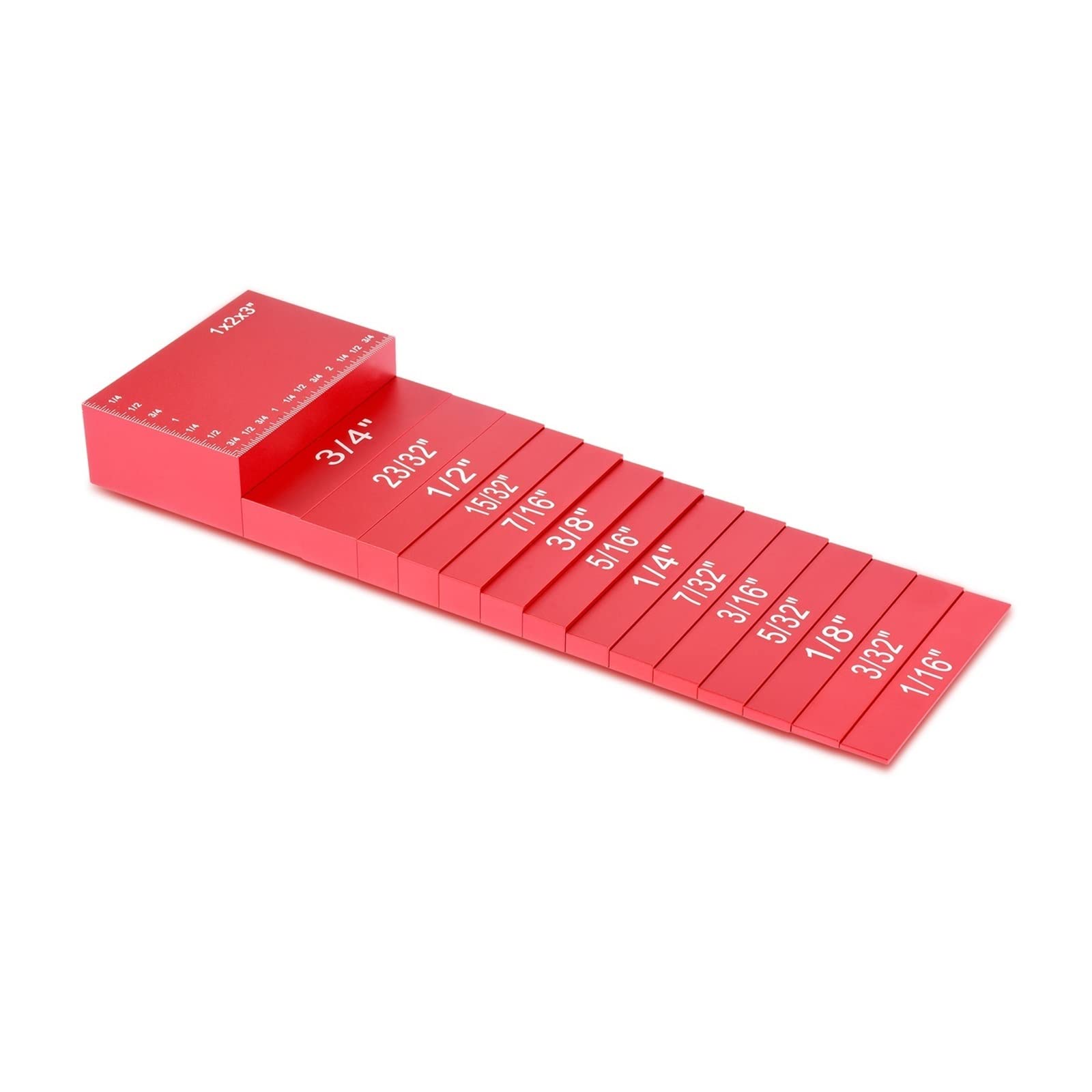 Gauge Block, 15pcs Setup Blocks Height Gauge Set Precision Aluminum Setup Bars for Router and Table Saw Accessories 1/16" Woodworking Set Up(Rosso)