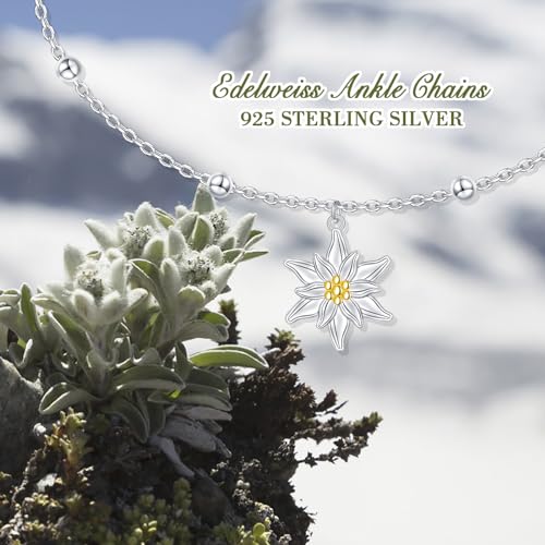 Image of FLYOW S925 Sterling Silver Anklet for Women Summer Boho Beach Charm Adjustable Foot Ankle Bracelet Jewelry Birthday Gift