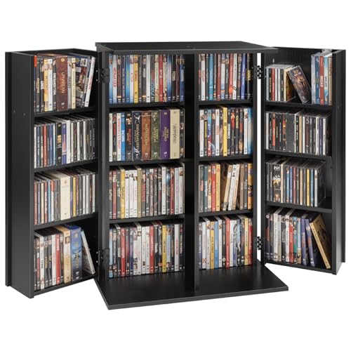 VEVOR Bibliothèque Étagère, Meuble de Rangement Multimédia à 4 Niveaux, Armoire Biblio pour CD, DVD, Livres, Jeux, avec Portes et Étagères Réglables pour Bureau,...