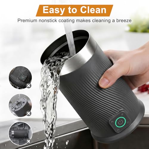 Image of Wowteam Milk Frother, 4-in-1 Electric Milk Steamer, Warm and Cold Milk Warmer and Foam Maker for Coffee, Latte, Cappuccinos, Macchiato, 8.2oz /240ml, Stainless Steel (Black)