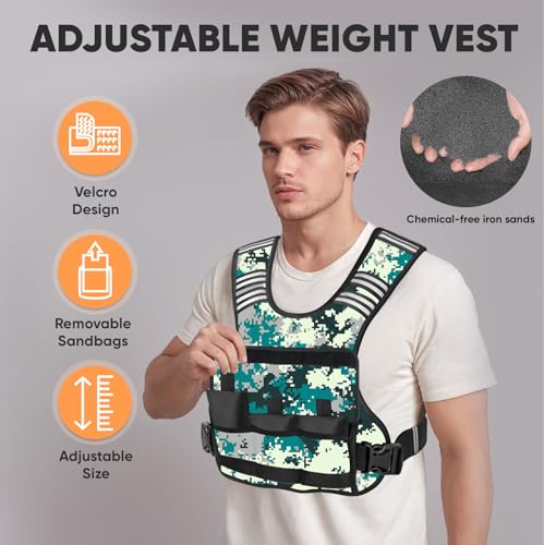 Image of APEXUP Adjustable Weighted Vest, 4-10lb /12-18lb /20-32lb Vest with 6 Ironsand Weights and Large Pocket, Weight Vest for Men Women Strength Training, Running, Walking
