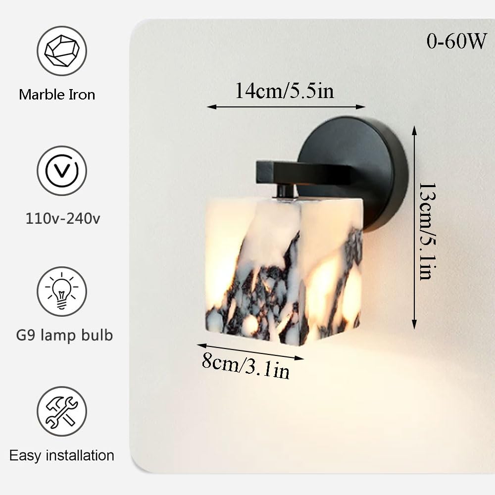 Applique da parete G9 Light Source in marmo, lampada da parete in stile industriale moderno, applique da interno in alabastro naturale, apparecchi di illuminazione a parete per soggiorno, came