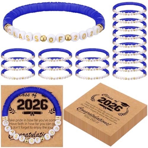 20 Set Blue Class of 2026 Bracelets Bulk End of Year Graduation Gifts to Student from Teacher 2026 Congrats Grad Senior Night Gifts 20 Graduation Cards for Her and Him 5th Senior High School College