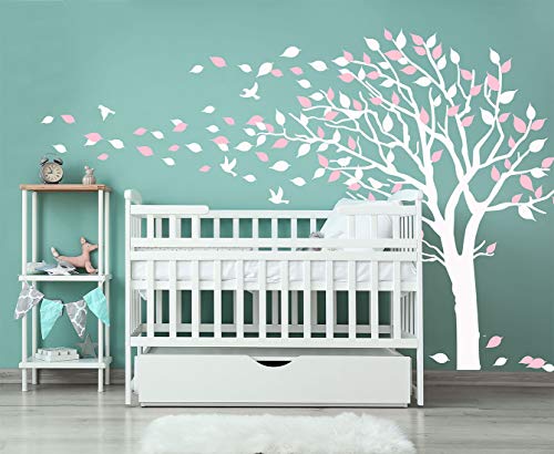 Luckkyy Tree Blowing In The Wind Tree Wall Decals Wall Sticker Vinyl Art Kids Rooms Teen Girls Boys Wallpaper Murals Sticker Wall Stickers Nursery Decor Nursery Decals (Pink+White) #TOP1
