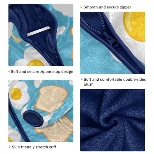 Toast and Eggs on Blue Toddler Fleece Jacket Girl Boys Hooded Fleece Jacket Coat Warm Outwear Zip-up 3-10T3