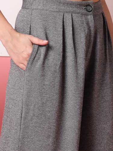 Image of FYLTR Women's Stretchable High Waist Wide-Leg Front Pleated Formal Trouser