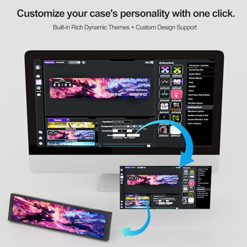 Image of 9.2 inch PC Case Screen for CPU GPU Temperature, 1920x462 IPS Hardware Sensor Panel Monitor, USB-C / 9-pin Computer Secondary Monitor with Customizable Themes, Window Only