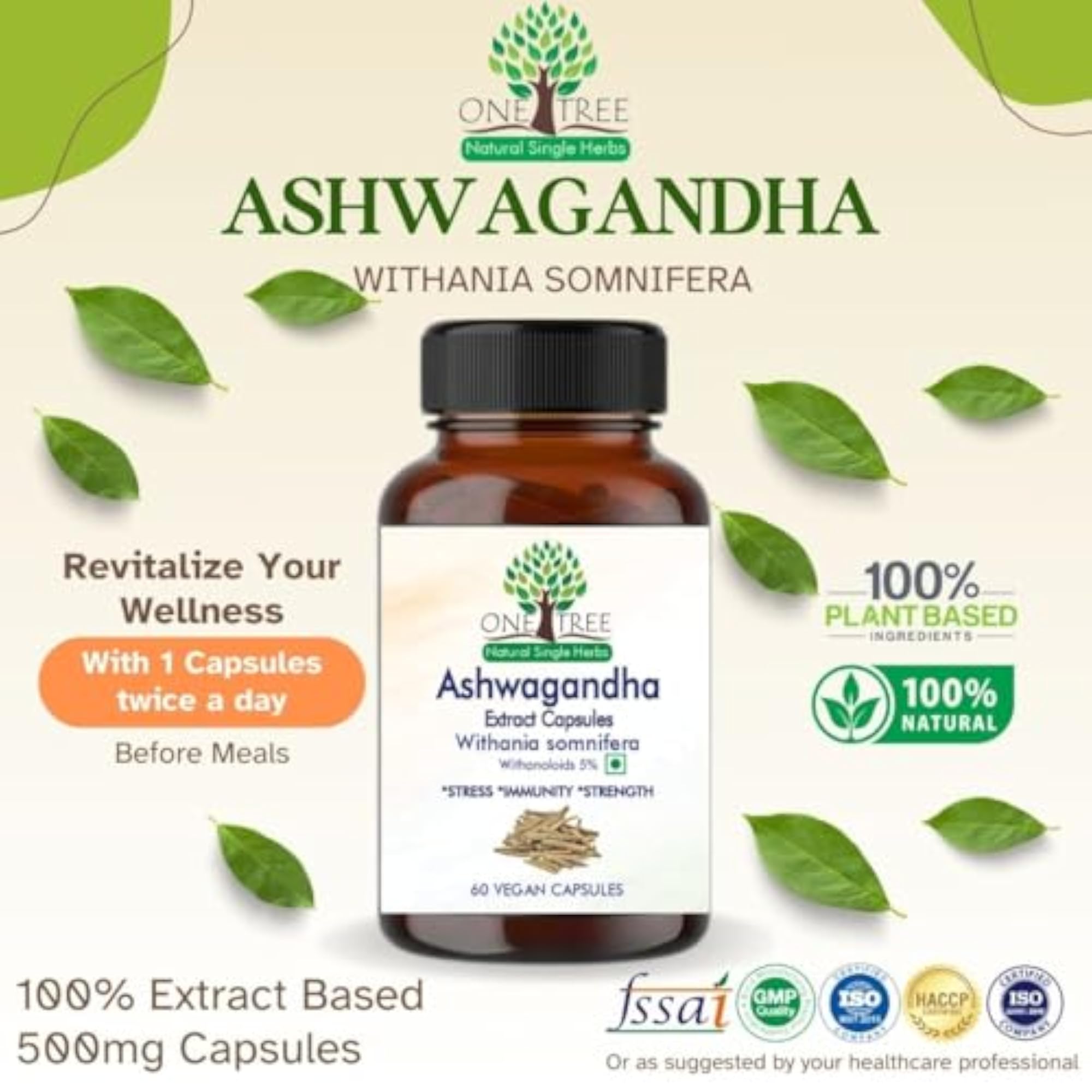 Ashwagandha 500mg Vegan Capsules, 60 Count