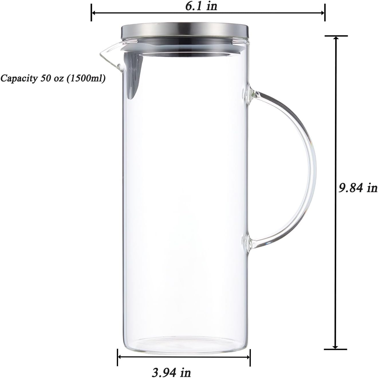 Concise Style Water Pitcher, 1.5L/50 oz Fridge Side Door Glass Pitcher with Lid，High Borosilicate Glass Jug for Hot or Cold Homemade Drinks. - Image 4