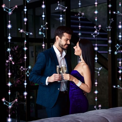 Image of Cheerland Star Party Decorations Zodiac Constellation Galaxy Garland Celestial Astrology Theme Banner Astral Hanging Glitter Stars Streamer Outer Space Birthday Decor Galaxy Party Supplies 6 Pcs