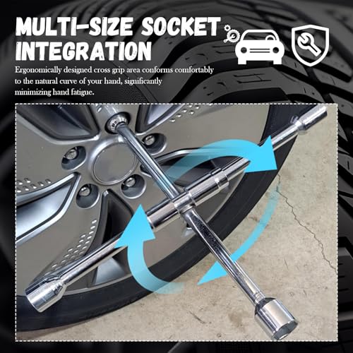 Image of Universal Lug Nut Removal Tool,Foldable 17mm,19mm,21mm,23mm 4 Way Lug Wrench for Labor Saving Removing and Fastening,14 Inch Heavy Duty Cross Lug Nut Wrench of Tire Tools