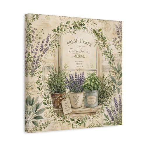 Toile herbes en pot style rétro pour créer une ambiance bistrot