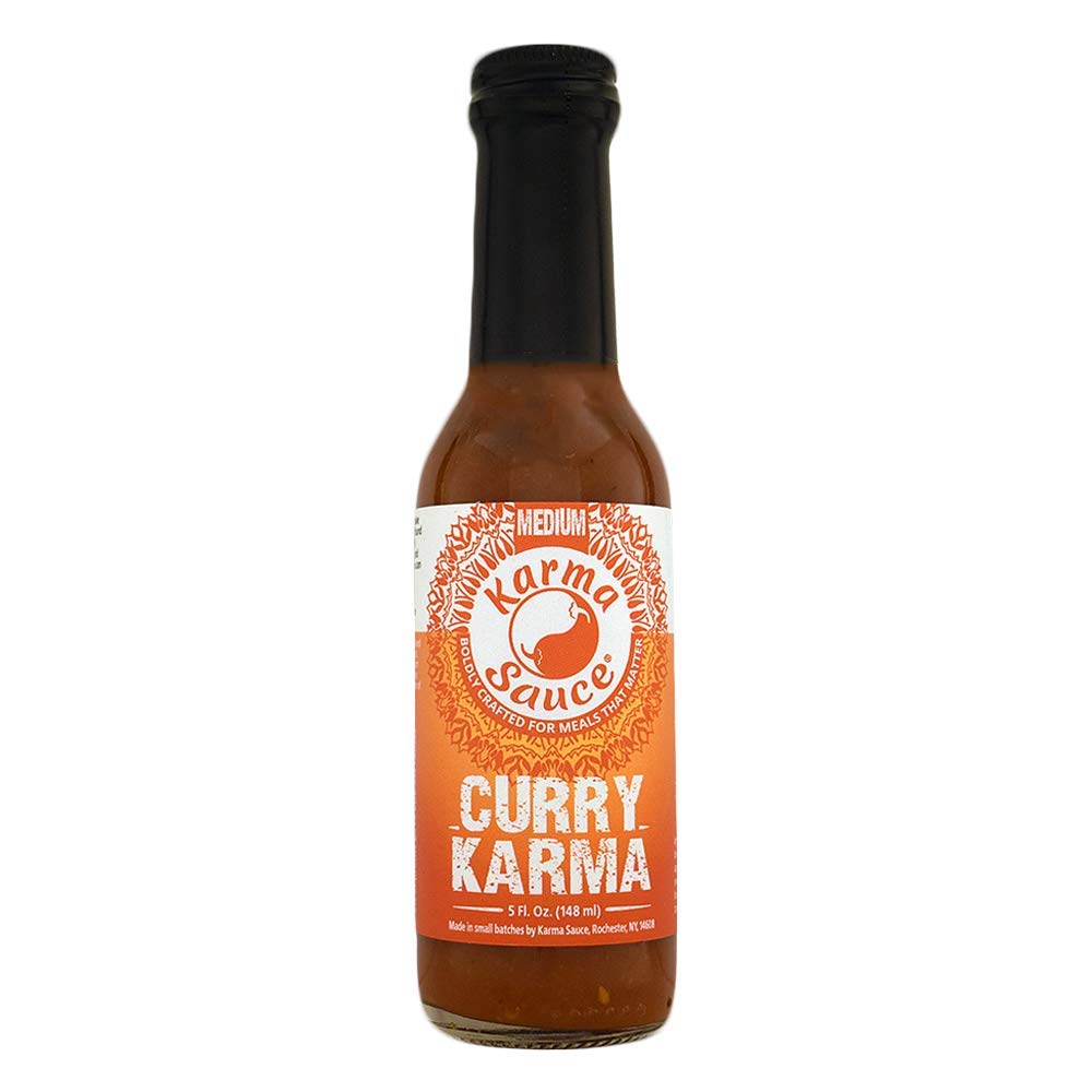 Curry Karma Hot Sauce | A Thick And Rich Curry Sauce With A Touch of Heat | No Preservatives, Vegan, Extract-Free, Sugar-Free, Paleo/Keto Friendly | Made In Finger Lakes, USA | 5 fl. oz bottle
