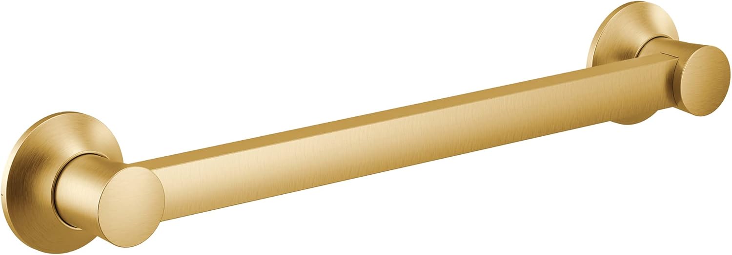 Moen YG0312BG Bathroom Safety 12-Inch Stainless Steel Bathroom Grab Bar with Concealed Screws, Brushed Gold