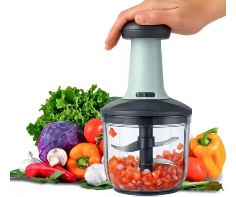 Food Chopper 1000ml, 6 Blade Steel Large Manual Hand-Press Mixer Cutter to Cut Vegetable & Fruits, Onion, Salad, Tomato, Potato Effortless Chopper-image-21