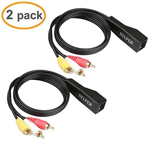 RELPER 2 Pack 3 RCA to RJ45 Balun Component Video and Audio Extender