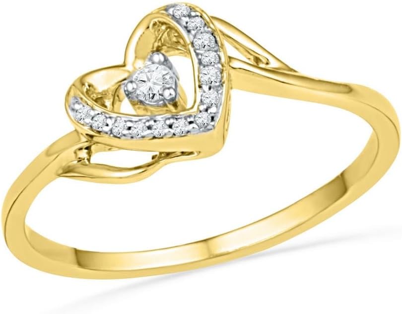 Jewels By Lux 10K Yellow Gold Womens Round Diamond Heart Promise Ring 1/12 Cttw, Womens Size: 5-9