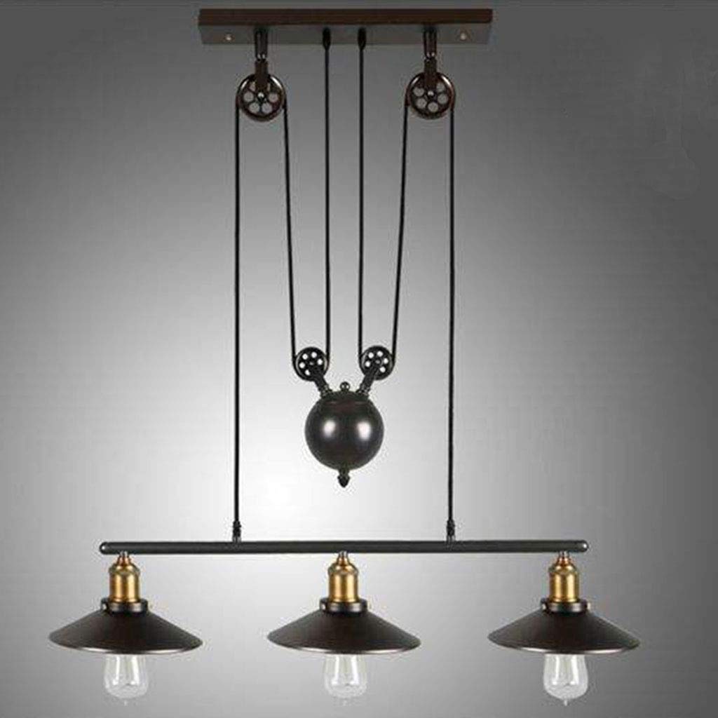 Indoor Chandelier Loft Hanging Lamp American Pulley Fashion Pendant Lights Creative Retro Adjustable Lifting Pendant Lamp for Restaurant Bar KTV Restaurant Kitchen Cafe Pendant Lamp,threelights