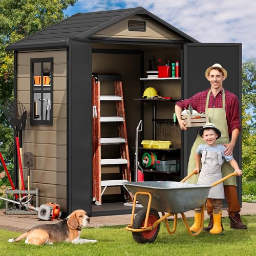 DWVO 6x4 FT Outdoor Storage Shed with Reinforced Floor, All-Weather Bike Storage Shed with Lockable Door, Window and Vent, Waterproof Plastic Tool Storage for Garden, Backyard, Patio, Lawn by DWVO - Image 2