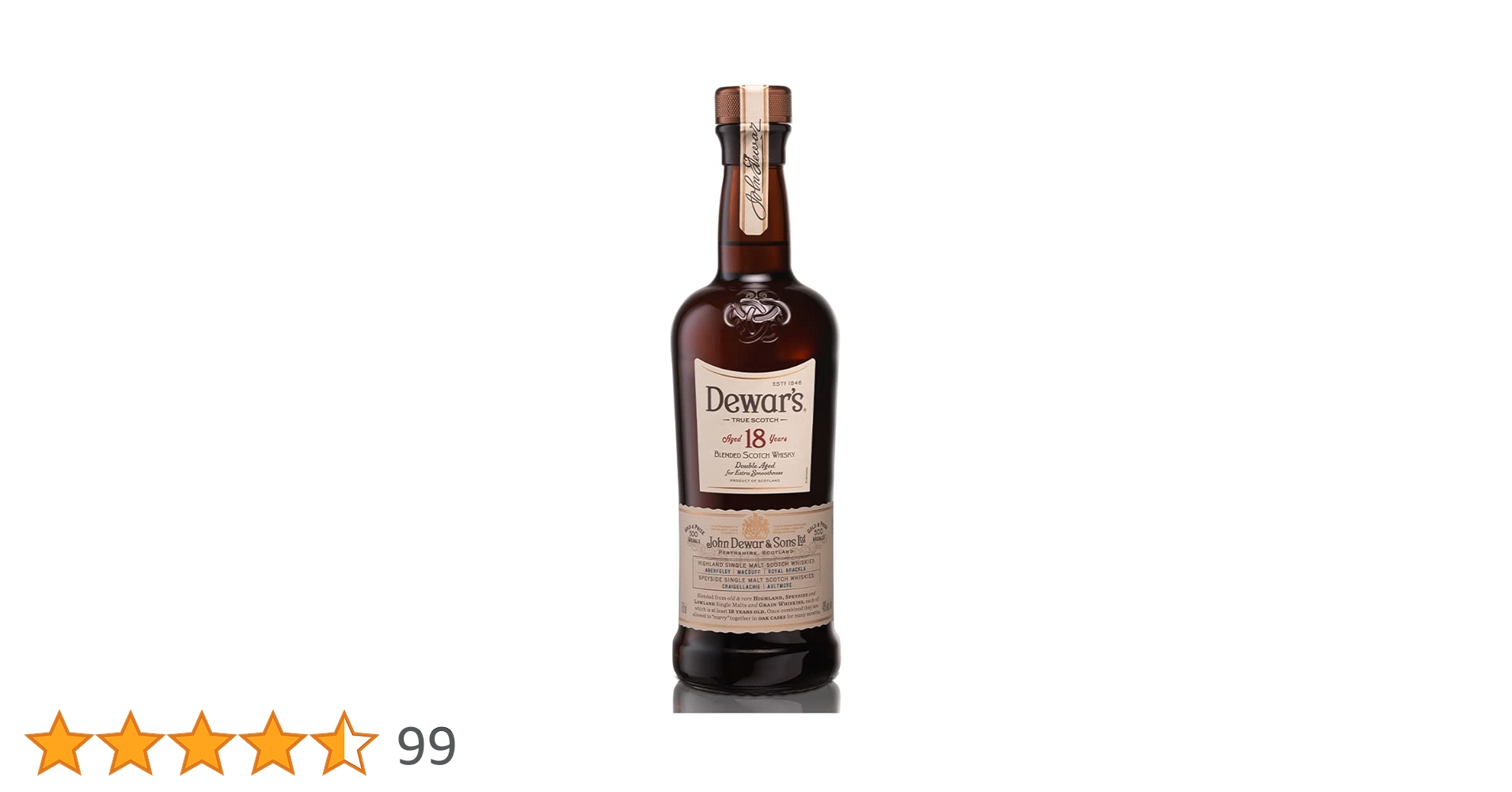 Dewar's 18 Year Old Blended Scotch Whisky, 75cl / 750ml, 40% ABV