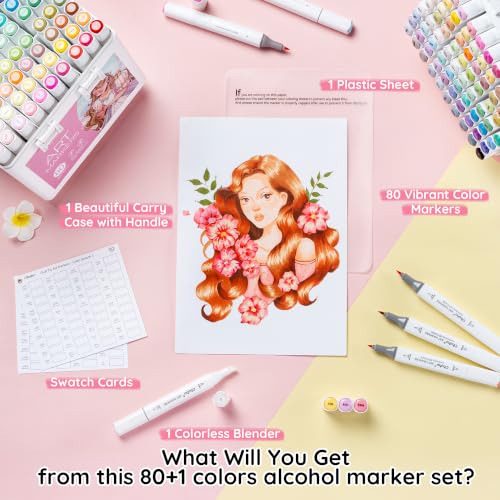 Image of Ohuhu Alcohol Markers for Starters 80-color Mini Brush & Chisel -Manoa | Dual Tips Coloring Illustration Sketching Art Marker Set for Adult Beginner, Great Value Pack for Students' Art Class