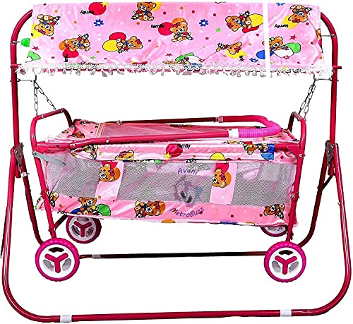Image of AVANI METROBUZZ Lightweight and Transportable Baby Cradle Cot Cum Stroller (Color - Eva Pink)