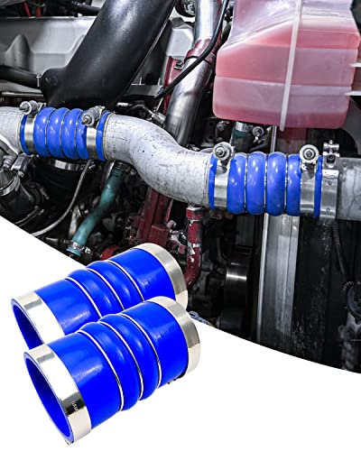 Emiho Silicone Charge Cooler Intercooler Hoses With Clamps 3 1/2" X 6 3/8" Fit For Semi Trucks, Turbocharger Blue Hump Hose Replace 20550690, 70396458, 2 Pack #TOP5
