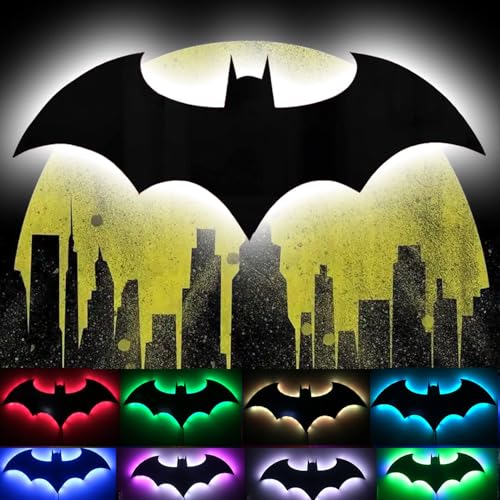 LED Bat Night Light Superhero Cool Signal Lamp with 16 Colors Remote Control Wall Sconce Acrylic Engraved Neon Sign LightDecor for Bedroom Party Room Wall (Black)