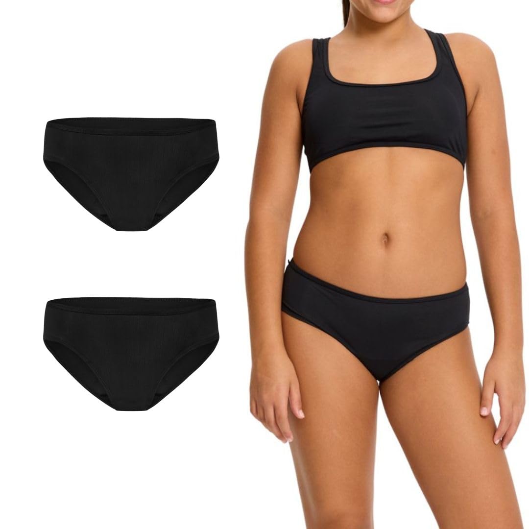 Modibodi - Culotte Menstruelle Ado (bikini) - Sans Couture, Noir - Pour Débit Modéré (30ml) - 3-pack