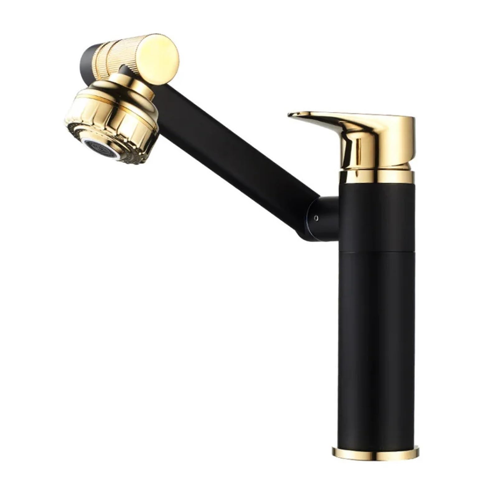 Soywim Black Gold Short Triple 360 Degree Bathroom Faucet, Deck Mounted Hot And Cold Water Mixer Aerator Black/Grey/Chrome/Gold/White Tap Tapware,High-Pressure Resistant(Black Gold Short)