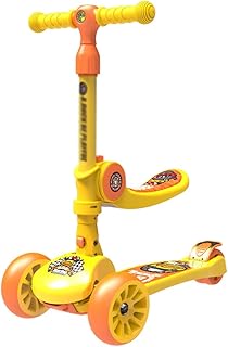 Fevilady Folding Kick Scooter 2-in-1 Kick Scooter With Removable Seat Adjustable Height W/Extra-Wide Deck PU Wheels Foldable Kick Scooter Portable (Color : Yellow)