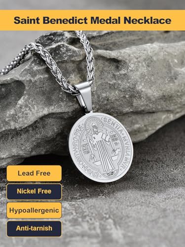 Image of U7 Saint Michael Necklace for Men,Stainless Steel /18K Gold Plated St Michael Archangel /Saint Benedict /Saint Christopher Pendant Amulet Necklace for Men Women