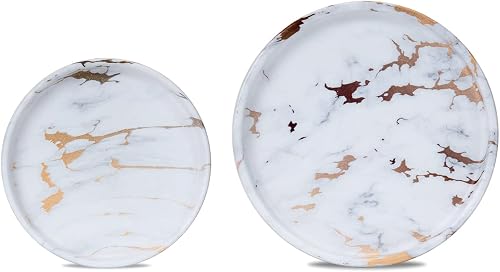 Ceramic Plant Saucer | Plant Trays for Indoors | Drip Tray | Plant Pot Saucers (4in + 6in, White and Gold)