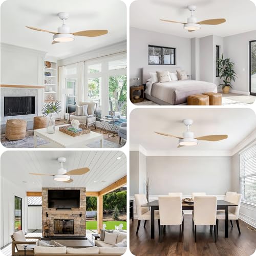 Image of Sofucor 47 Inch Ceiling Fan with Lights Flush Mount Modern Outdoor Ceiling Fans with Remote Control, 3CCT Dimmable 6 Speeds Quiet DC Motor & Timer for Patio Bedroom Living Room