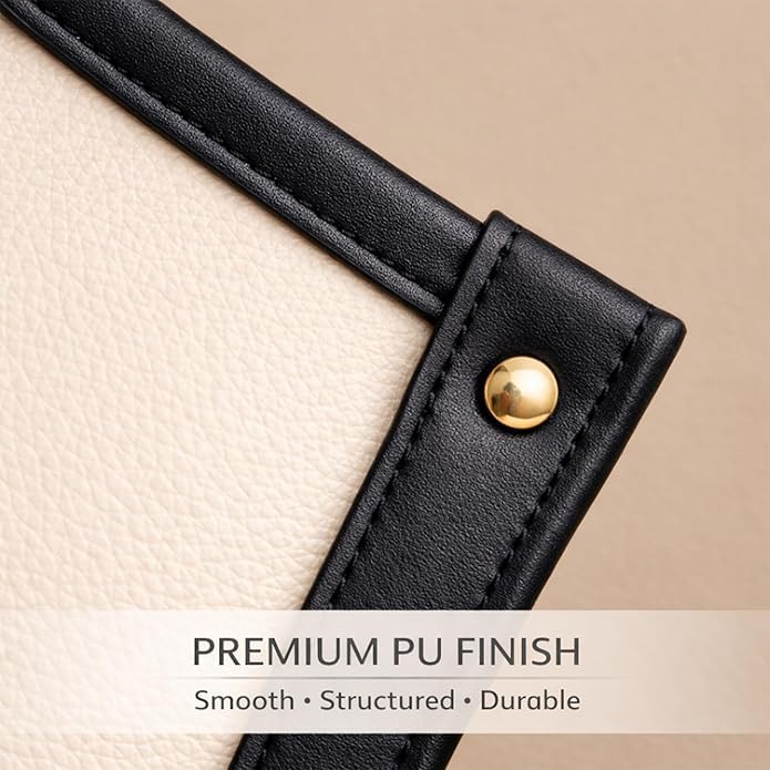 Image of Women's Laptop Tote Bag Stylish Office Handbag for Women | Large Capacity Ladies Shoulder Bag | Premium Structured Leatherette Purse for Office, College & Travel | Beige Black