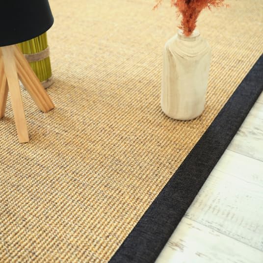 Tapis sisal Yucatan chaume - Ganse chenille brun chiné - 80 x 150 cm